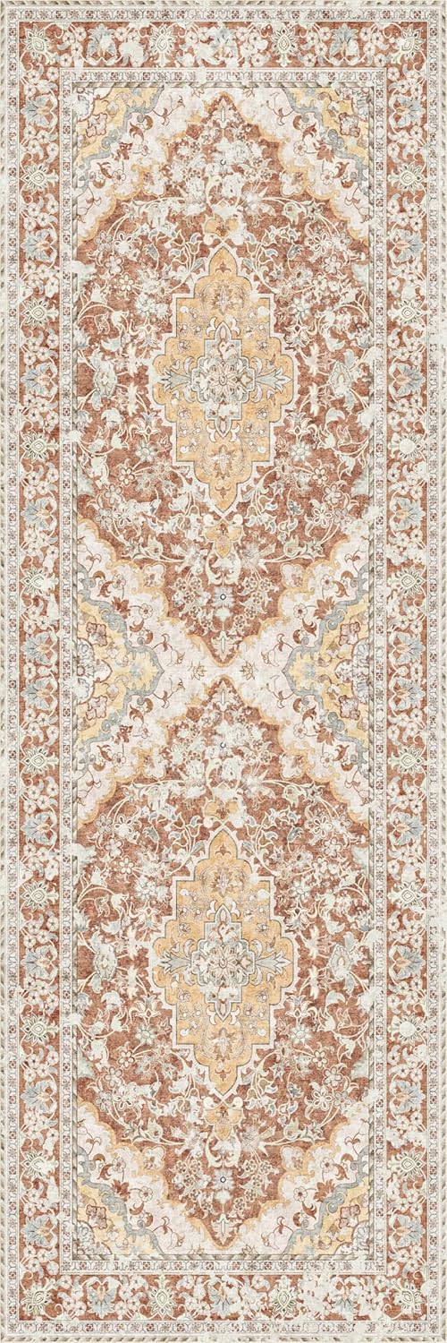 Washable Runner Rug 2x6 | Non Slip Rug Runners for Hallways, Entryways, Kitchens, Bathrooms, Bedrooms | Ultra-Soft Flannel Carpet Runners with Rubber Backing (Brick Red, 2x6)