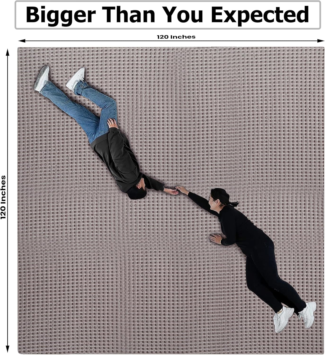 HILLFAIR 100% Cotton Blanket- 120"x120" XXL Oversized King Bed Blankets- Family Size 10 ft x 10 ft Big- Waffle Blankets- All Season Soft Breathable- Extra Large King Cotton Blanket for Bed- Khaki