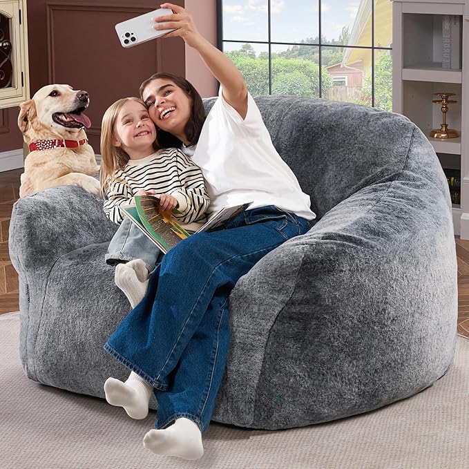 Homguava Bean Bag Chair Bean Bag Chairs for Adults Comfy Beanbag Chair with Spacious Design Oversized Bean Bag Sofa with Armrest Giant Bean Bag Chair with Filler for Living Room Bedroom (Grey)