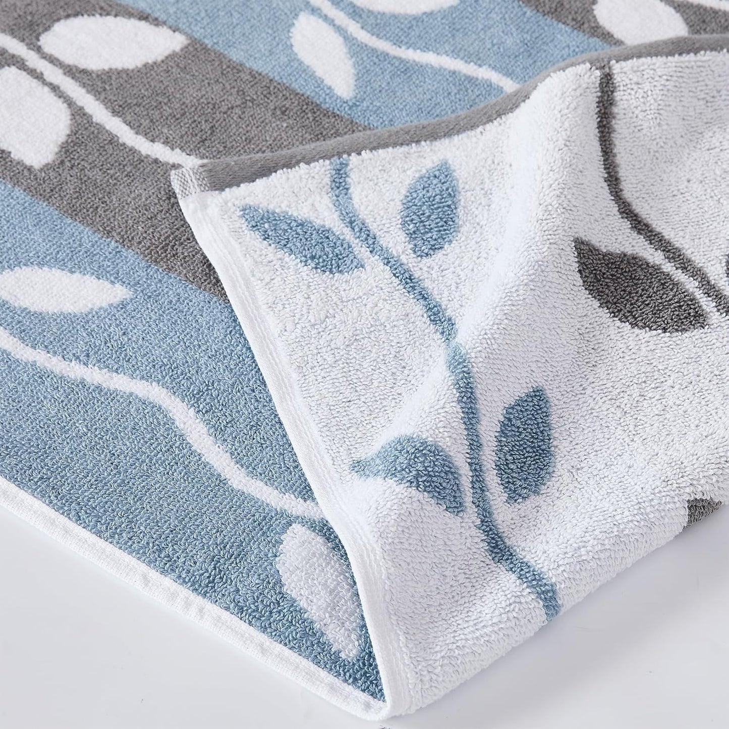 Modern Threads Organic Vines 6-Piece 100% Cotton Towel Set – Yarn Dyed Jacquard & Solid – Includes 2 Bath Towels, 2 Hand Towels, 2 Washcloths – Absorbent, Quick Dry, Soft & Durable – Blue