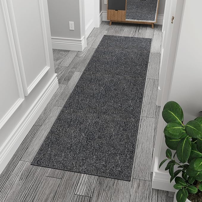 Ottomanson 20" x 59" Ultra-Thin Hallway Runner Rug - Durable Non-Slip Carpet for High-Traffic Areas - Fits Under Doors for Seamless Entry - Ideal for Kitchen, Entryway, Bedroom & Living Room, Black