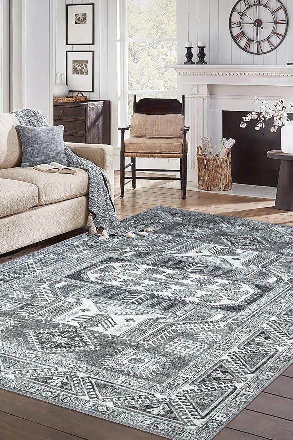 Keen Home Design 6x9 Rug - Machine Washable Area Rug with Non-Slip Backing, Ideal for Living Room, Dining Room, Bedroom - Vintage, Easy Clean, Durable, Low Pile - (6' x 9')