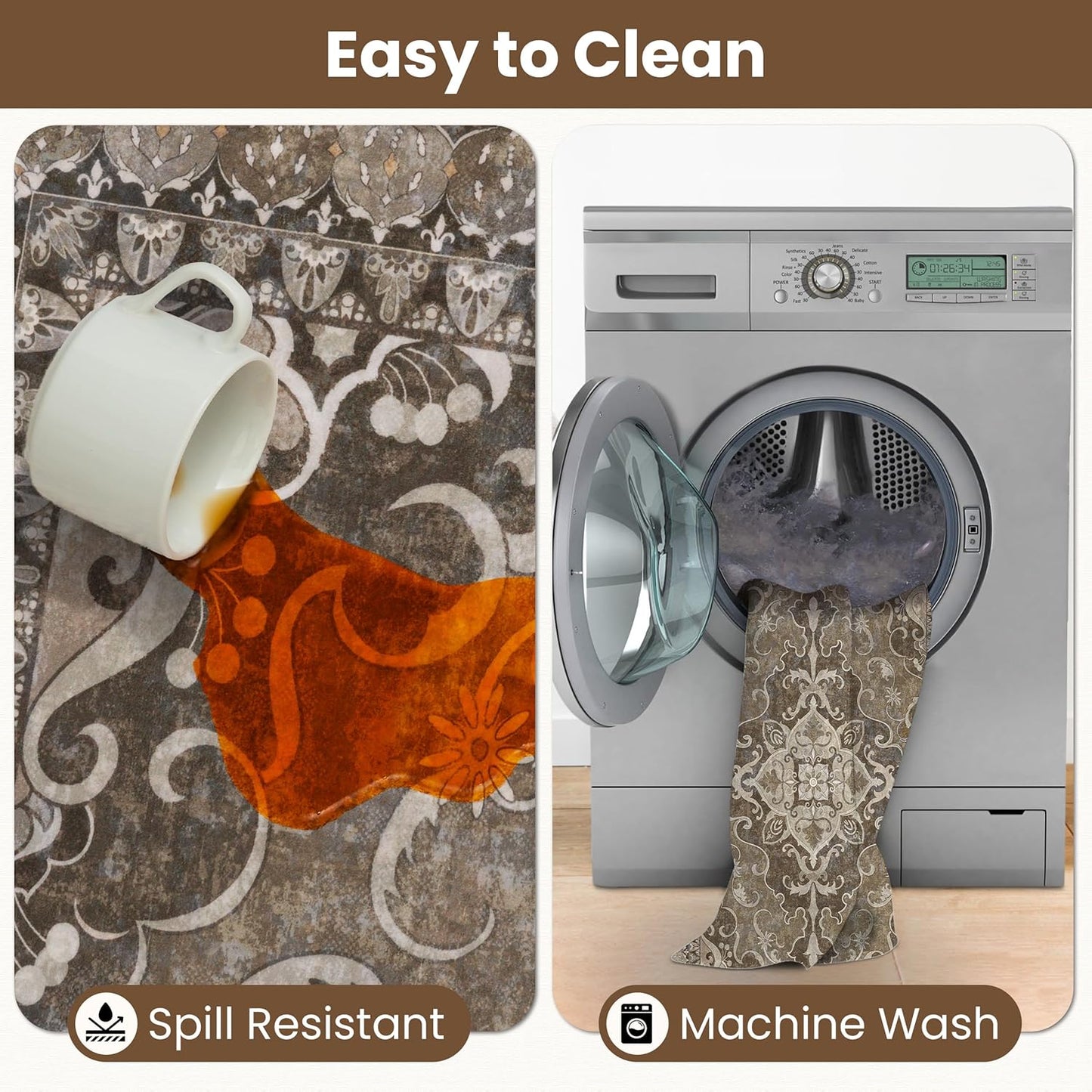 Washable Area Rug 6x9 | Non Slip Area Rug for Living Room, Bedrooms, Dining Room | Ultra-Soft Flannel Carpet Area with Rubber Backing (Dark Sage, 6x9)