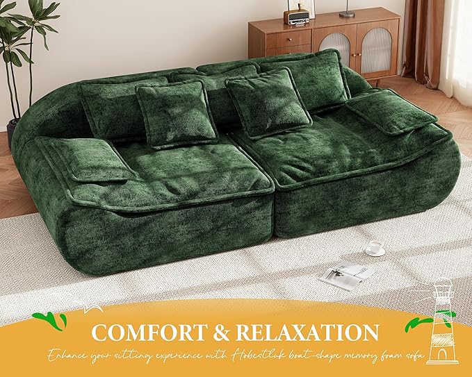 Hobestluk Sectional Sofa Couches 3-Seater Modular Sofa, 87'' Comfy Loveseat with Throw, Deep Seat Small Sofa for Compact Space, Memory Foam Sectional Couches for Living Room, Office, Apartment