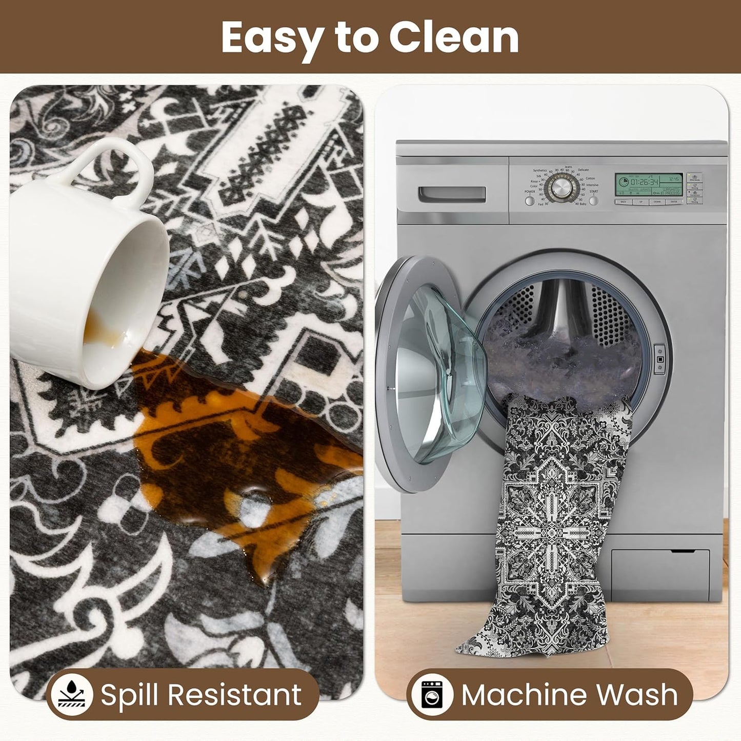 Washable Runner Rug 2.5x8 | Non Slip Rug Runners for Hallways, Entryways, Kitchens, Bathrooms, Bedrooms | Ultra-Soft Flannel Carpet Runners with Rubber Backing (Charcoal, 2.5x8)