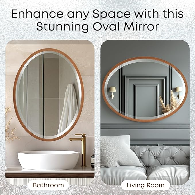 OVALCREST - Oval Wooden Beveled Wall Mirror for Home Decor, Bathroom, Vanity, Bedroom, Living Room, Hallway - London Style (Sunset Gold) 25.1 x 37.1