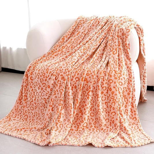 Warm Orange Blanket Leopard Print Throw Blanket Soft Fleece Blankets Home Decor Stuff for Couch Bed Sofa
