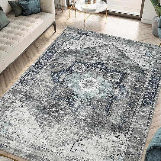 Keen Home Design 5x7 Rug - Machine Washable Area Rug with Non-Slip Backing, Ideal for Living Room, Dining Room, Bedroom - Vintage, Easy Clean, Durable, Low Pile - (5' x 7')