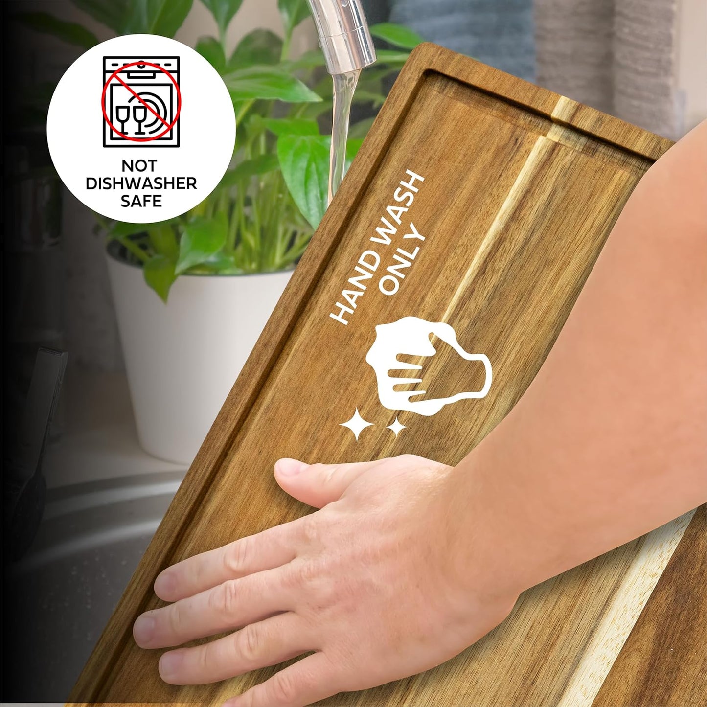 HOMESTEAD Edge Grain Acacia Wood Cutting Boards 20x15x1.25 – Butcher Block Chopping Board with Sorting Compartment, Juice Grooves & Handles – Non-Toxic Kitchen Board for Food Prep, Home Decor