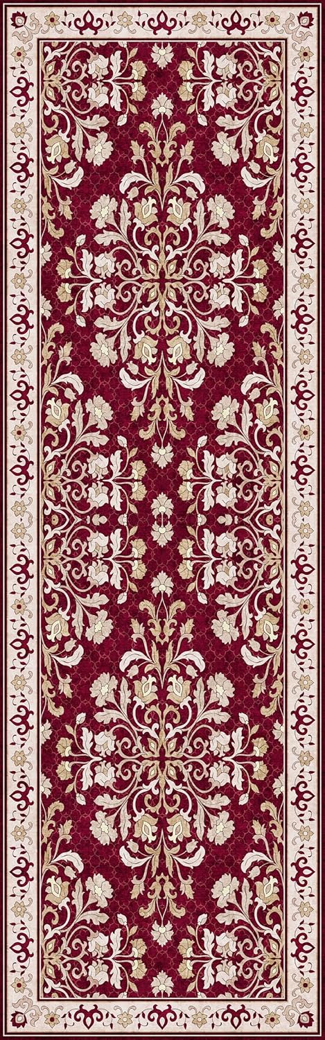 Washable Runner Rug 2.5x8 | Non Slip Rug Runners for Hallways, Entryways, Kitchens, Bathrooms, Bedrooms | Ultra-Soft Flannel Carpet Runners with Rubber Backing (Royal Red, 2.5x8)