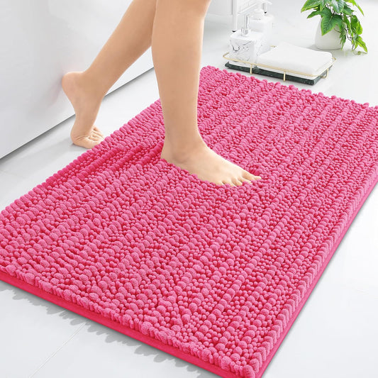 Arotive Luxury Chenille Bathroom Rug Mat, Extra Soft Thick Absorbent Shaggy Bath Rugs, Non-Slip Machine Wash Dry, Plush Bath Mats for Bathroom, Shower and Tub, 24x16, Deep Pink