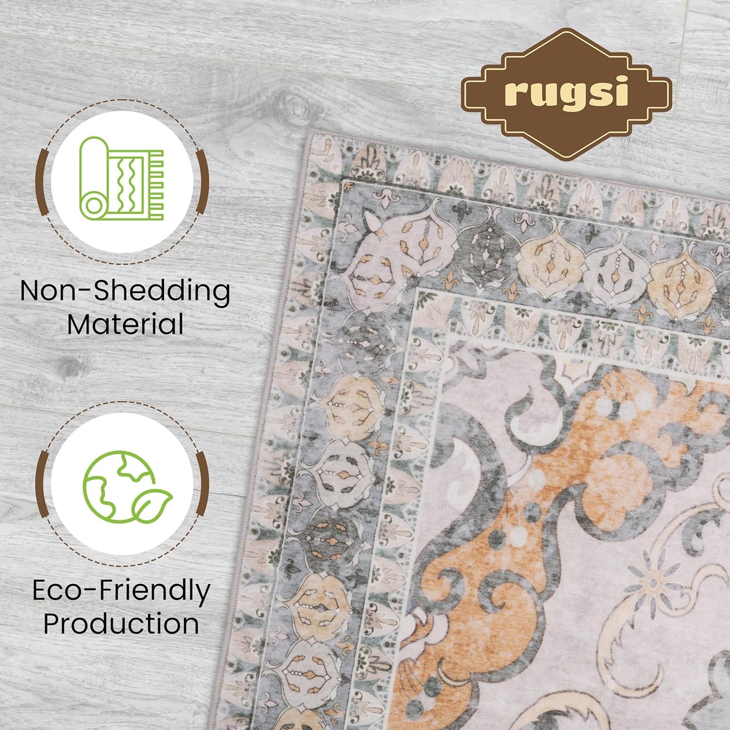 Washable Area Rug 5x8 | Non Slip Area Rug for Living Room, Bedrooms, Dining Room | Ultra-Soft Flannel Carpet Area with Rubber Backing (Frosted Turmeric, 5x8)