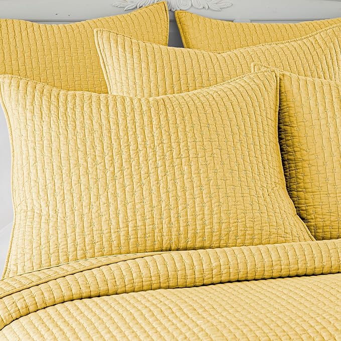 Levtex Home Cross Stitch Reversible Twin Bedspread Set (84x104in) with 1 Pillow Sham (26x20in) - Stitch Texture - Yellow - Cotton Twin Size Bedspread Set - Lightweight, Soft, Pre-Washed
