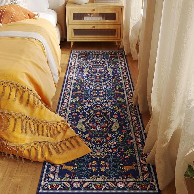 Runner Rug Washable Kitchen Runner 2'6''x8' Runner Rug for Entryway Indoor Floral Non-Slip Soft Carpet Runner for Hallways, Kitchen, Laundry, Bedroom, Bathroom(Blue)