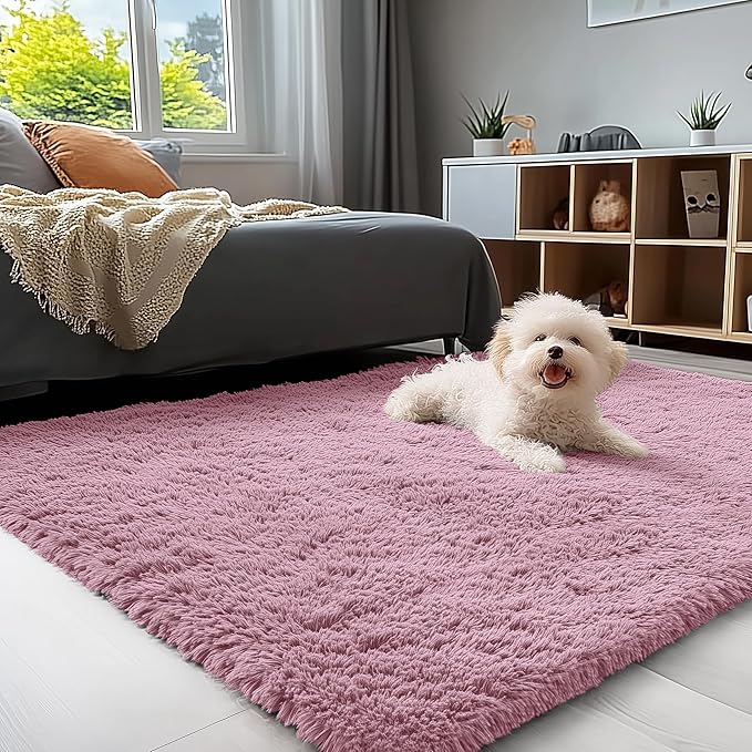 OLANLY Area Rugs for Living Room Bedroom, Machine Washable 4x5.9 ft Soft Fluffy Shaggy Bedside Rug, Indoor Floor Carpet for Kids Girls and Boys, Dorms, Nursery Rooms, Home Decor Aesthetic, Blush