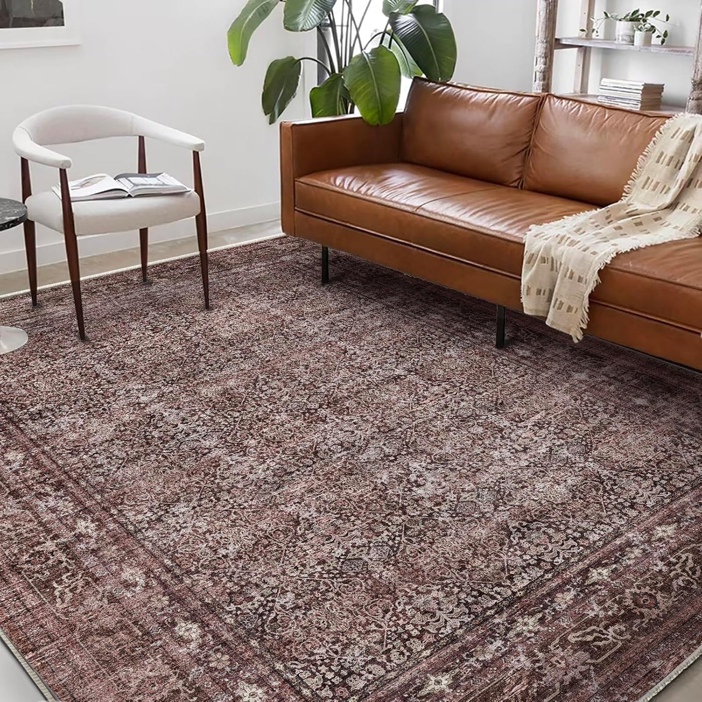 Washable Area Rug 10'x14' Boho Design Non-Shedding Easy Care Ideal for High Traffic Areas in Living Room Bedroom Office Coffee Table Kitchen Large Carpet