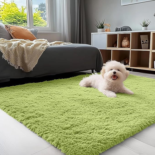 OLANLY 3x5 Machine Washable Small Bedside Rug, Soft Fluffy Shaggy Rugs for Living Room, Bedroom, Indoor Floor Carpet for Kids Girls and Boys, Preppy Dorms, Nursery, Home Decor Aesthetic, Grass Green
