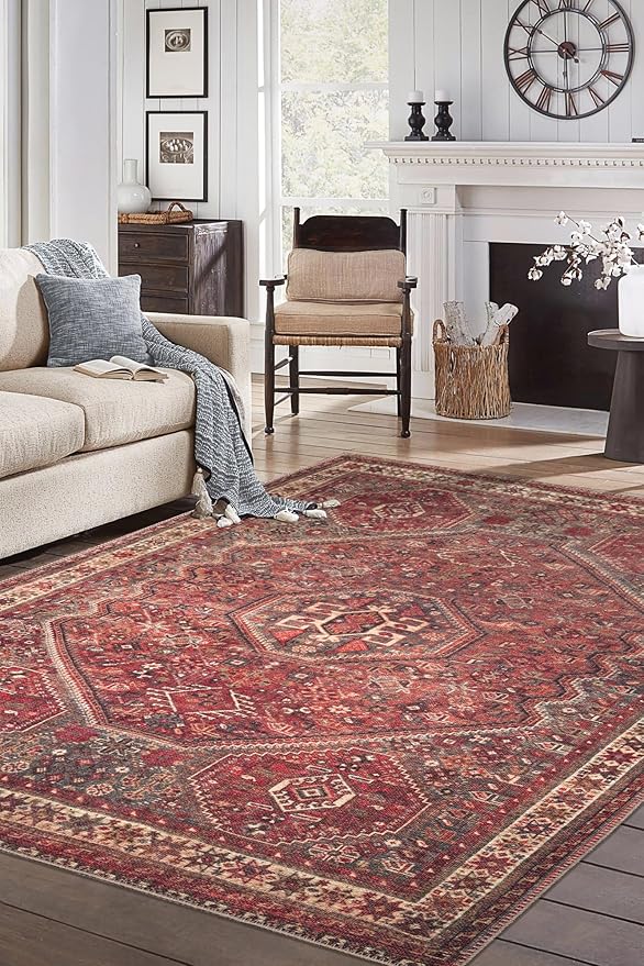 Keen Home Design 9x12 Rug - Machine Washable Area Rug with Non-Slip Backing, Ideal for Living Room, Dining Room, Bedroom - Vintage, Easy Clean, Durable, Low Pile Rug - (9' x 12')