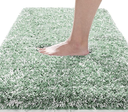 Yimobra Luxury Bathroom Rugs, Fluffy Bath Mats, Non Slip, Water Absorbent Microfiber, Machine Washable, Plush Runner Shower Rugs, Thick Matts for Bathroom Floor&Tub, 56"x 24", Light Green and White