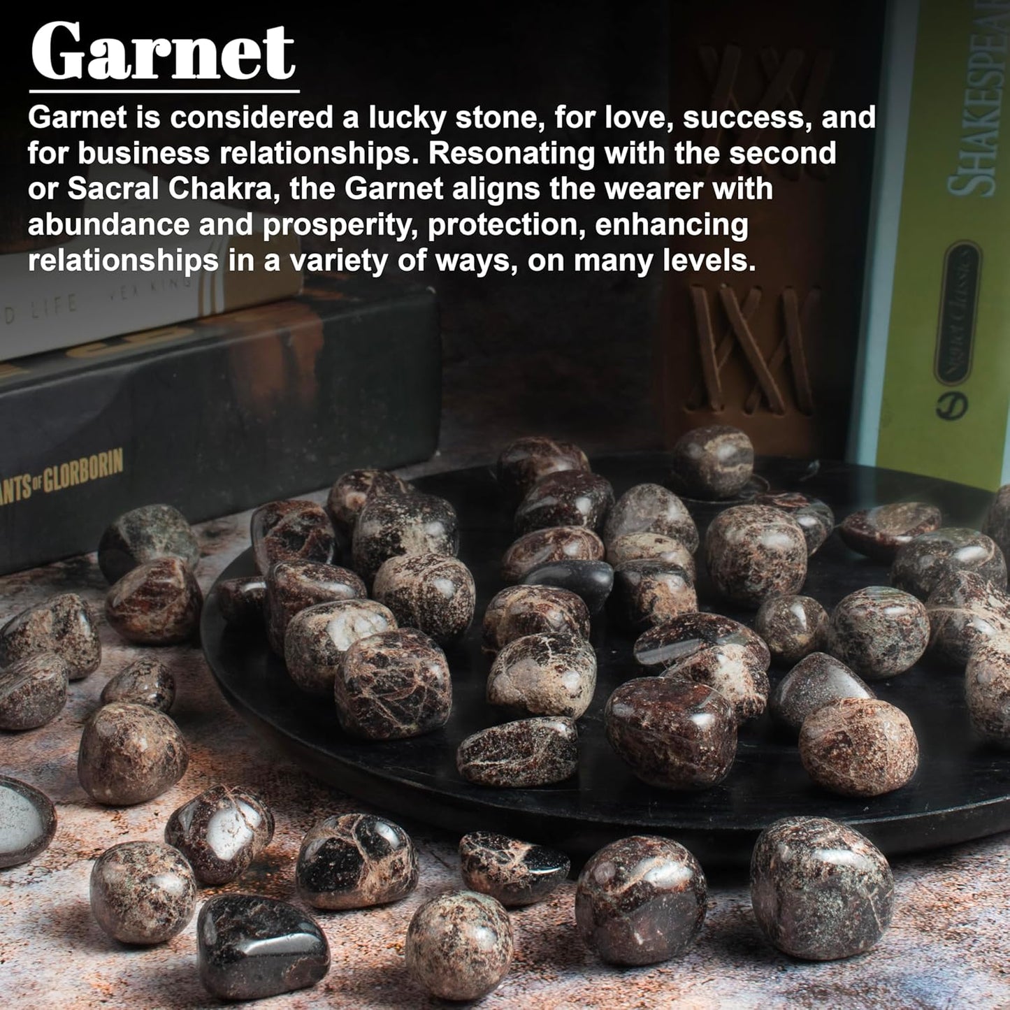 Crocon 1LB Garnet Tumbled Stones and Crystals Bulk 2000+ Carats, Polished Stones - Rock Collection - vase Filler tumbles Crystals Healing Reiki - Gemstone Gifts, Fountain tumbles Size 20 mm