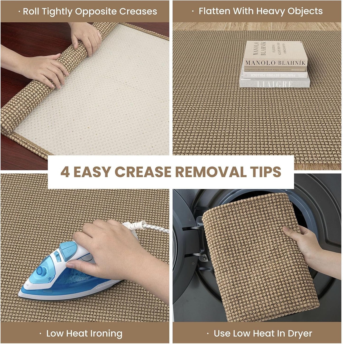 IOHOUZE Washable Area Rug 4x6 Non Slip Rubber Backed Woven Indoor Outdoor Rugs for Entryway Bedroom Rug Kitchen Floor Throw Carpet for Entrance Living Room, Orange/Tan/Brown