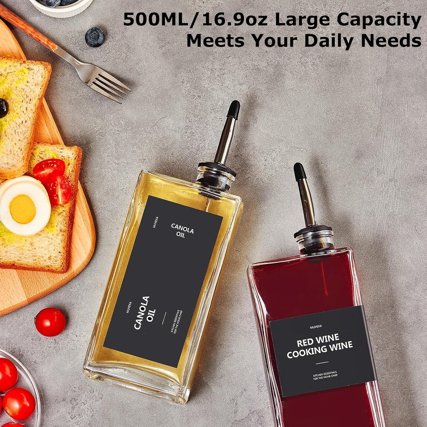 Olive Oil Dispenser Bottle for Kitchen, 16.9 oz/ 500 ml Cooking Oil Container, Glass Oil Dispenser Set, Glass Cruet for Oil with Pourer Spouts, Coffee Syrup Dispenser