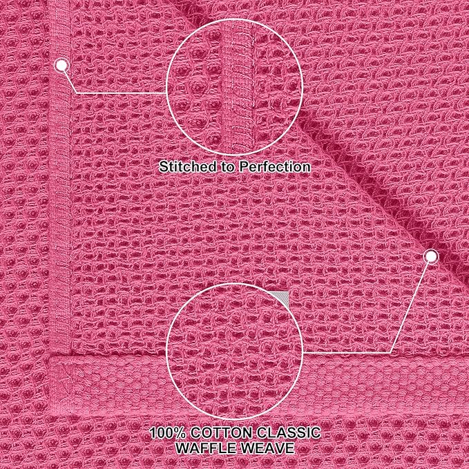 Homaxy 100% Cotton Kitchen Towels and Dishcloths Set, 12 x 12 Inches and 13 x 28 Inches, Set of 8 Bulk Kitchen Towels Set, Ultra Soft Absorbent Dish Cloths for Washing Dishes, Hot Pink