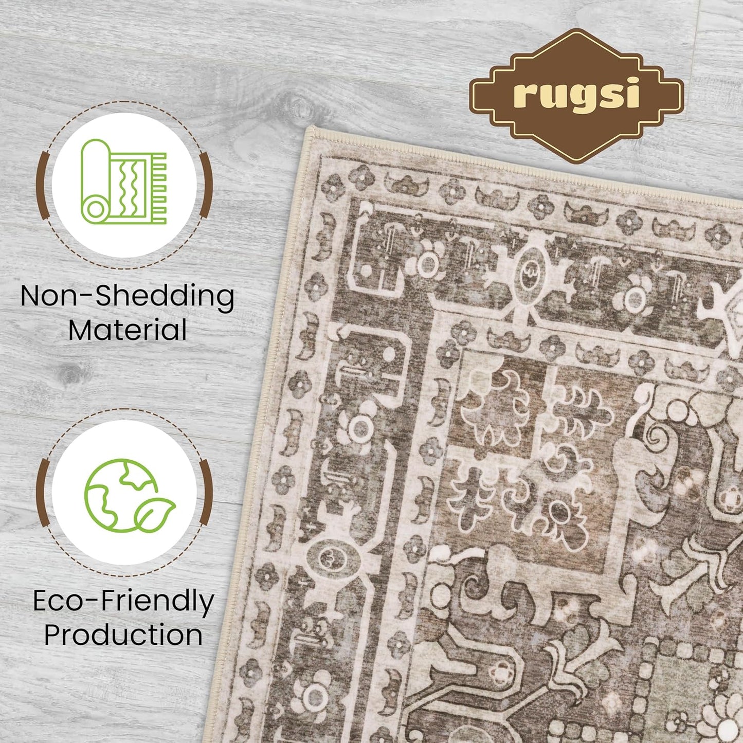 Washable Area Rug 4x6 | Non Slip Area Rug for Living Room, Bedrooms, Dining Room | Ultra-Soft Flannel Carpet Area with Rubber Backing (Sage Brown, 4x6)