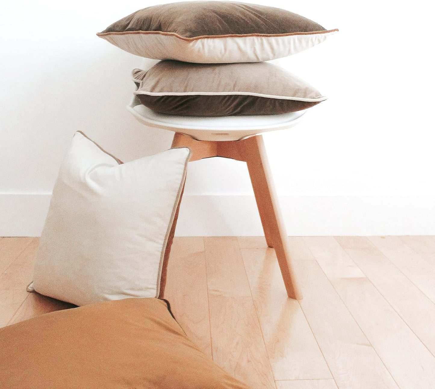 MONDAY MOOSE Decorative Throw Pillow Covers Cushion Cases, Set of 4 Soft Velvet Modern Double-Sided Designs, Mix and Match for Home Decor, Pillow Inserts Not Included (14x14 inch, Brown/Beige)