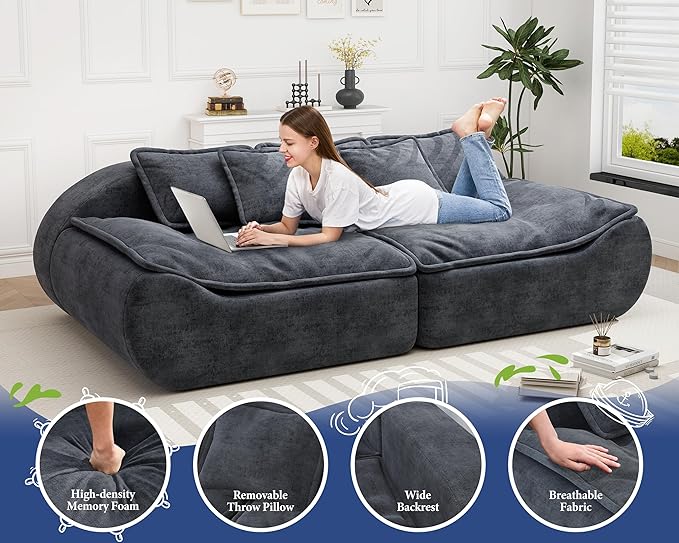 Hobestluk Sectional Sofa Couches 3-Seater Modular Sofa, 87'' Comfy Loveseat with Throw, Deep Seat Small Sofa for Compact Space, Memory Foam Sectional Couches for Living Room, Office, Apartment