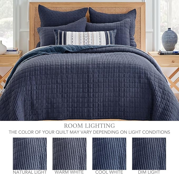 Levtex Home Mills Waffle Twin Bedspread Set (84x104in) with 1 Pillow Sham (26x20in) - Navy - 100% Cotton Twin Size Bedspread Set - Lightweight, Soft, Pre-Washed