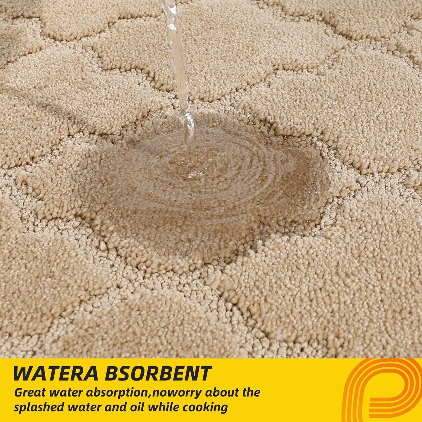 JSEI Kitchen Rugs, Non-Slip Kitchen Mats for Floor, Soft Washable Absorbent Kitchen Mats 2 Pieces, Kitchen Carpet Runner with TPR Backing, Polyester, 24”x36”+24”x60”, Beige