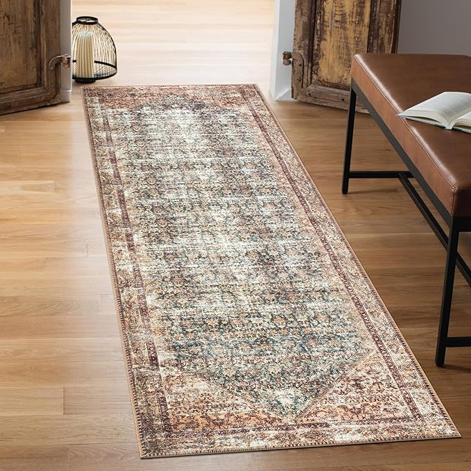 Keen Home Design 2x10 Rug - Machine Washable Runner Rug with Non-Slip Backing, Ideal for Hallway, Entryway, Kitchen, Laundry Room - Vintage, Easy Clean, Durable, Low Pile - (2'6" x 10')