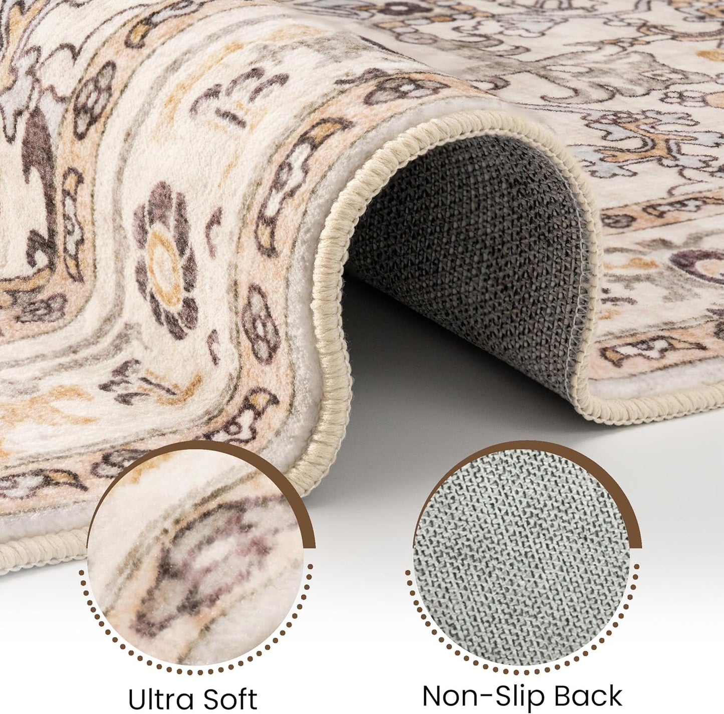 Washable Area Rug 4x6 | Non Slip Area Rug for Living Room, Bedrooms, Dining Room | Ultra-Soft Flannel Carpet Area with Rubber Backing (Yellow Beige, 4x6)