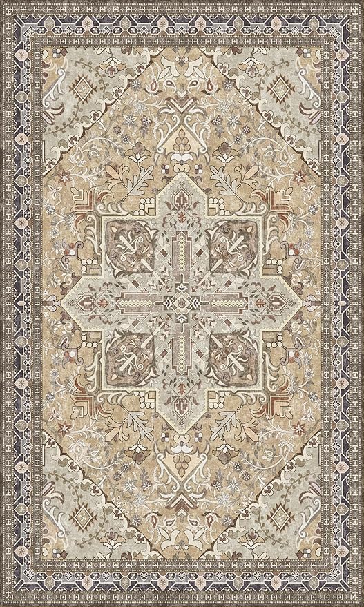Washable Entryway Rug 3x5 | Non Slip Rug Runners for Hallways, Entryways, Kitchens, Bathrooms, Bedrooms | Ultra-Soft Flannel Carpet Kitchen Rug with Rubber Backing (Olive Brown, 3x5)
