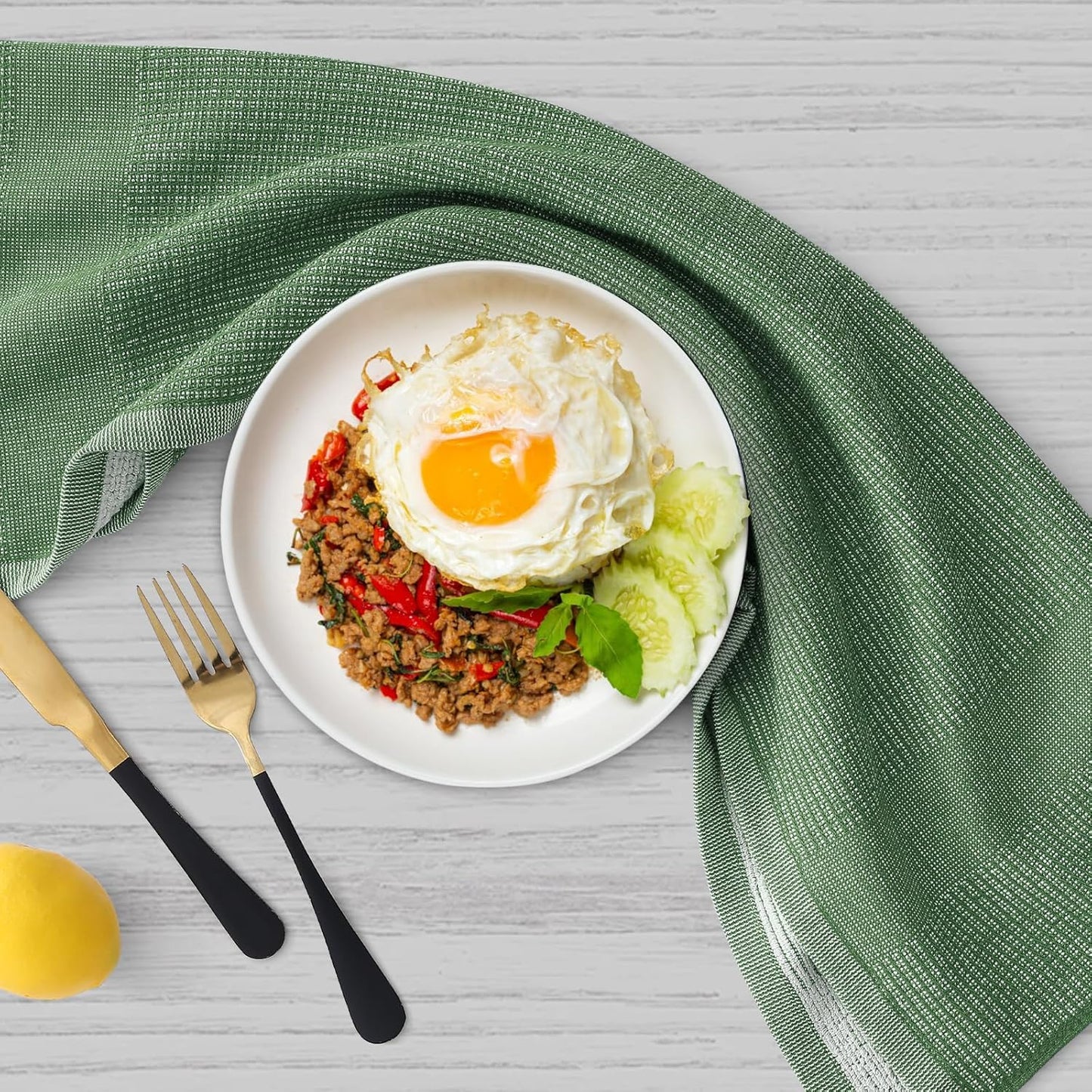 Homaxy Premium Kitchen Towels(18”x 28”, 6 Pack), Large Cotton Kitchen Hand Towels, Flat and Terry Dish Towels, 380 GSM Highly Absorbent Tea Towel Set with Hanging Loop, Grass Green