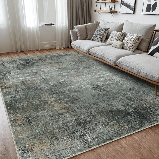 Area Rugs 8x10 Machine Washable Rug for Bedroom Living Room Dining Room, Large Modern Abstract Soft Rugs, Indoor Low Pile Carpet with Non Slip Rubber Backing, Abstract Deep Gray