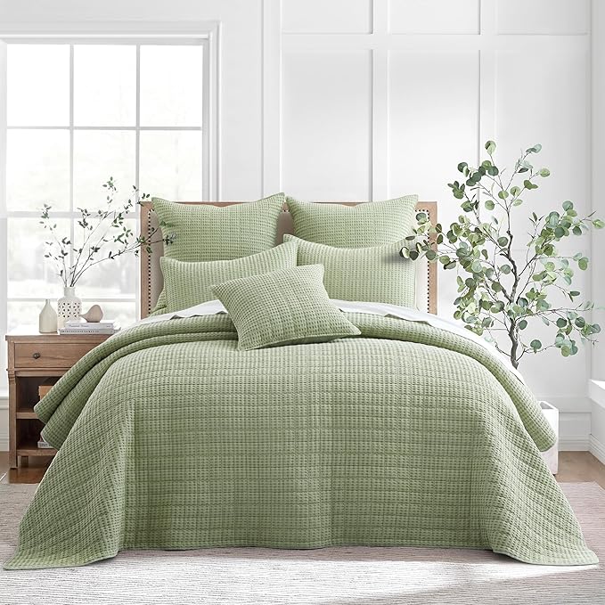 Levtex Home Mills Waffle Twin Bedspread Set (84x104in) with 1 Pillow Sham (26x20in) - Desert Sage - 100% Cotton Twin Size Bedspread Set - Lightweight, Soft, Pre-Washed