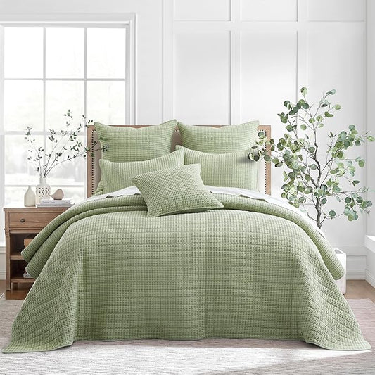 Levtex Home Mills Waffle Twin Bedspread Set (84x104in) with 1 Pillow Sham (26x20in) - Desert Sage - 100% Cotton Twin Size Bedspread Set - Lightweight, Soft, Pre-Washed