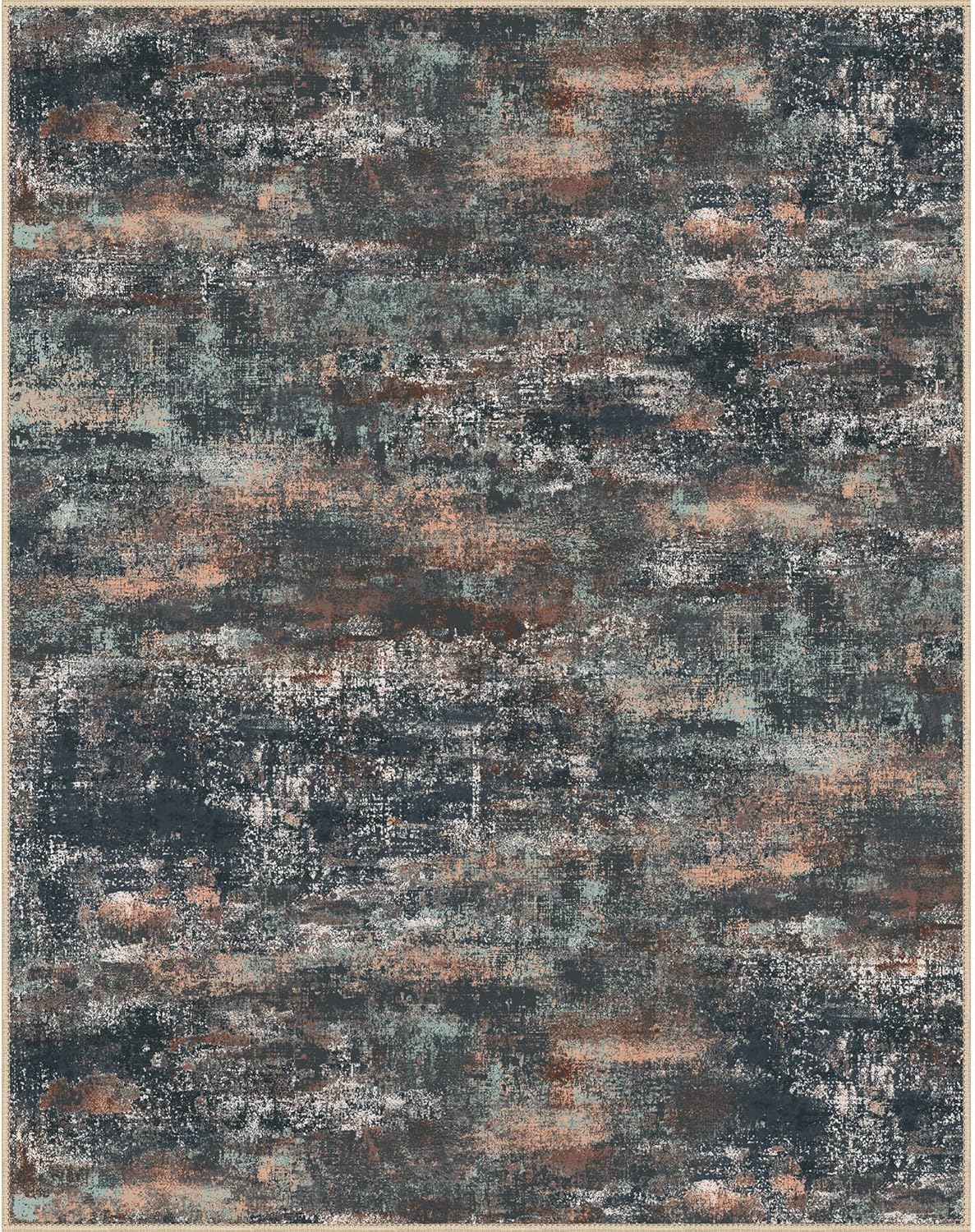 Area Rugs 9x12 for Living Room Bedroom, Modern Abstract Machine Washable Rug, Large Soft Low Pile Floor Cover with Non Slip Backing for Dining Room, Dark Blue Rust