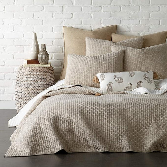 Levtex Home Cross Stitch Reversible Twin XL/Twin Quilt Set (68x86in) with 1 Pillow Sham (26x20in) - Stitch Texture - Taupe - Cotton Twin/Twin Size Quilt Bedding Set - Lightweight, Soft, Pre-Washed