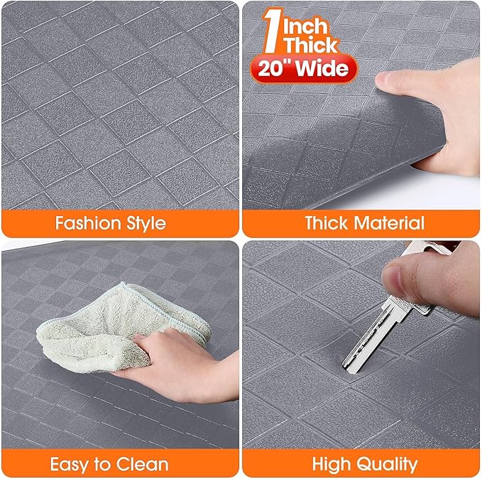 StepRite 1” Thick Kitchen Mats for Floor, Anti Fatigue Kitchen Rugs, Non-Slip,Heavy Duty Waterproof Kitchen Rug, Standing Desk Mat for Home, Kitchen, Office, (Grey)