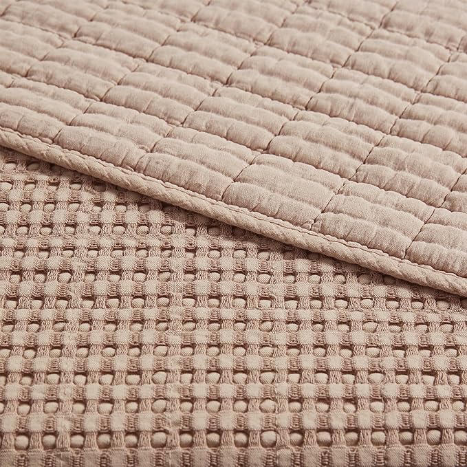 Levtex Home Mills Waffle King/Cal King Quilt Set (106x92in) with 2 Pillow Shams (36x20in) - Blush - Cotton Waffle King Size Quilt Bedding Set - Lightweight, Soft, Pre-Washed