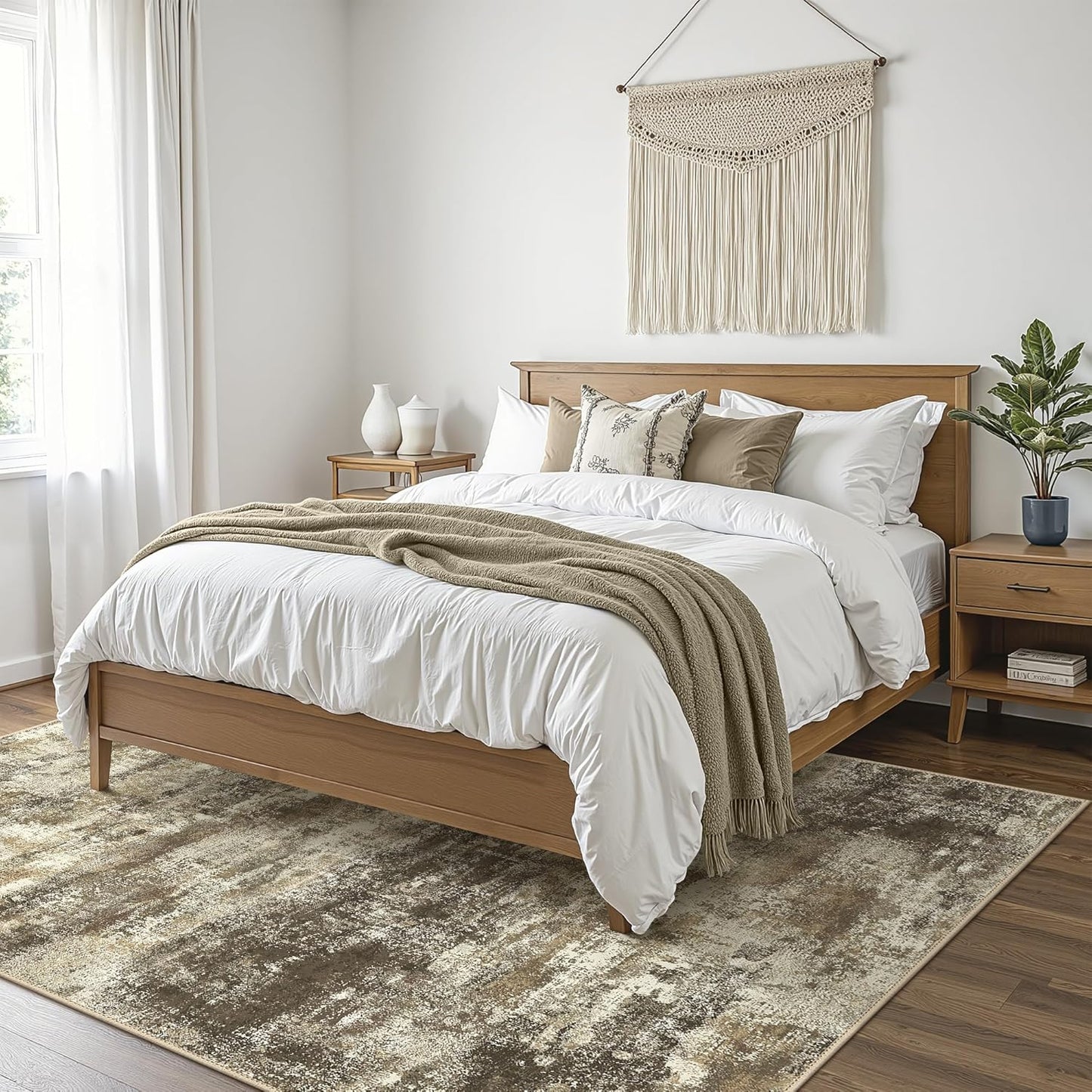 Area Rugs 10x14 for Living Room Bedroom, Modern Abstract Machine Washable Rug, Large Soft Low Pile Floor Cover with Non Slip Backing for Dining Room, Brown