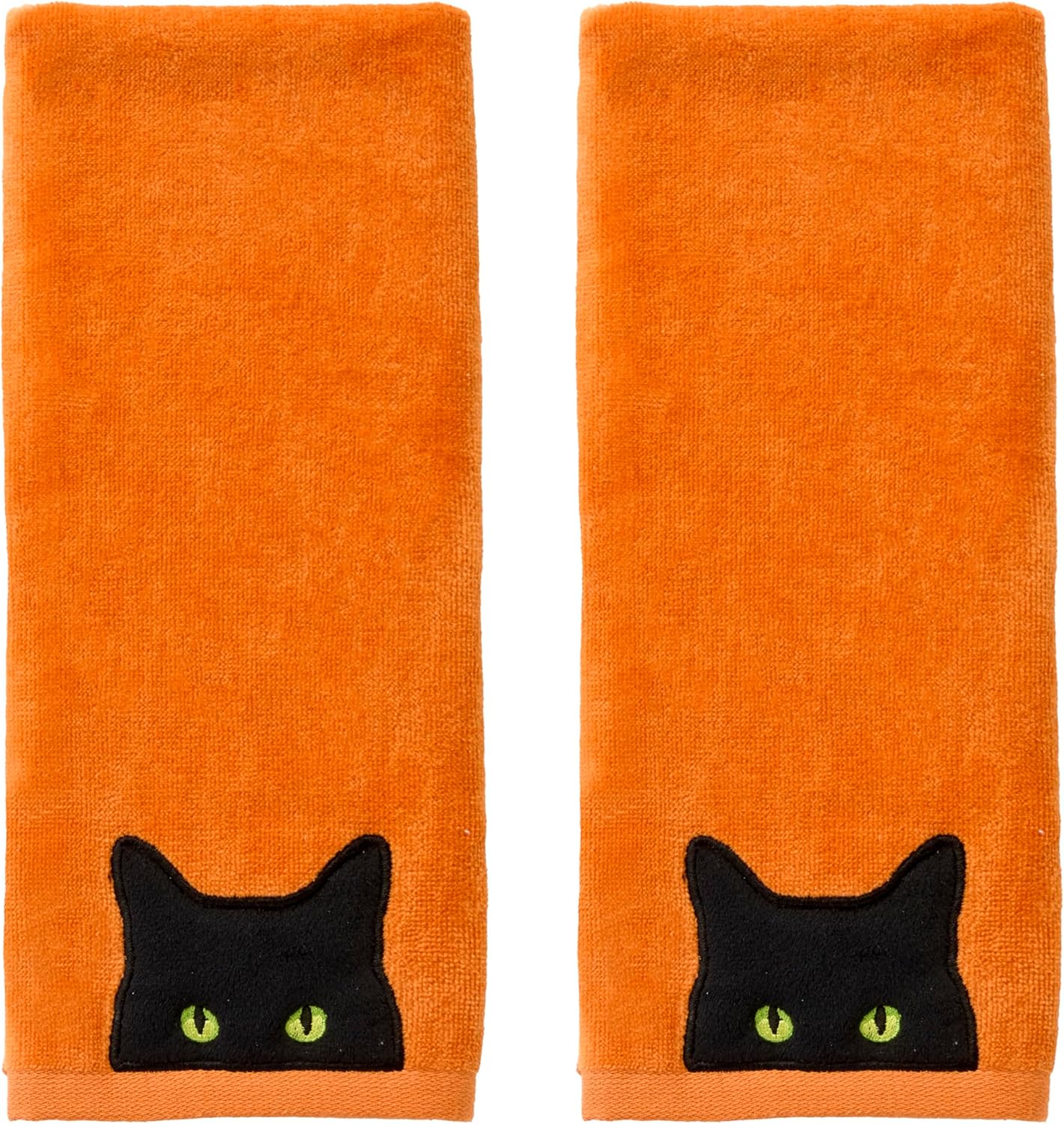 SKL Home Halloween Shadows Eyes 100% Cotton Embroidered 2pc Hand Towel Set, Decorative for Bath/Kitchen/Bar & Gift, Orange