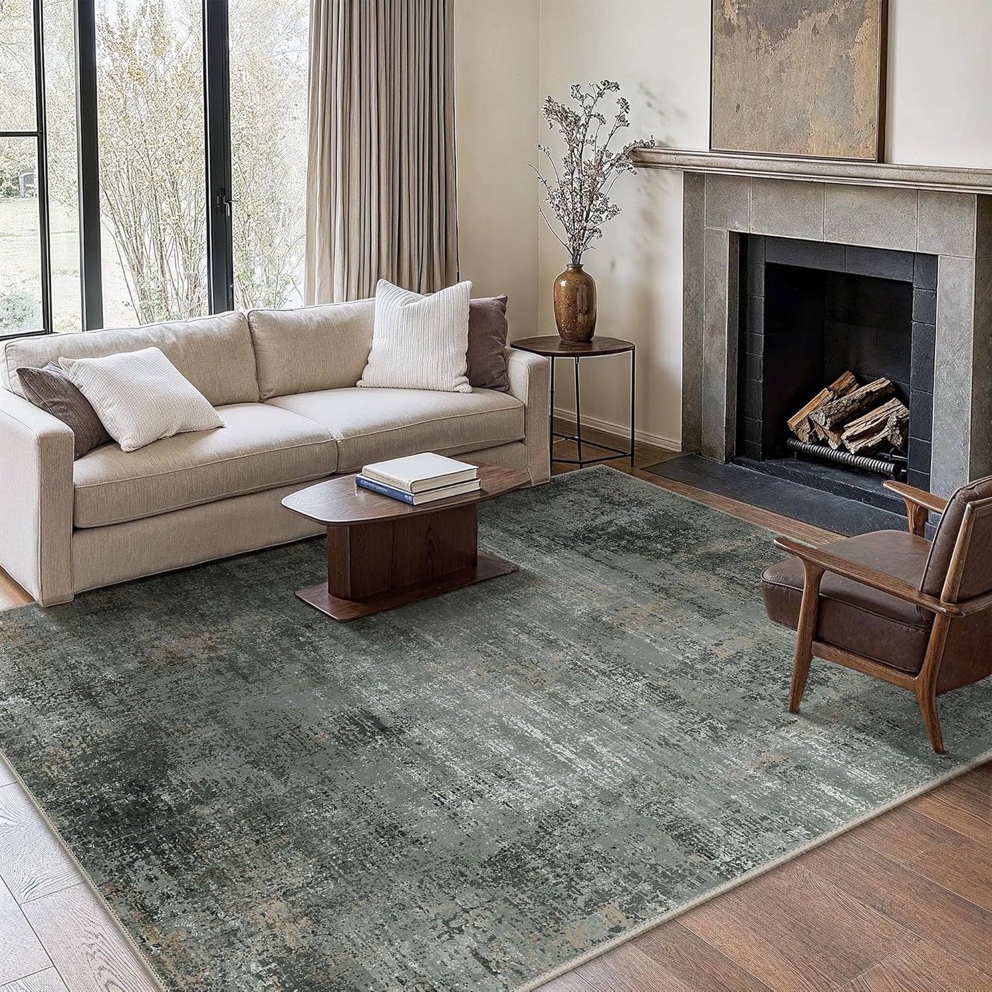 Area Rugs 8x10 Machine Washable Rug for Bedroom Living Room Dining Room, Large Modern Abstract Soft Rugs, Indoor Low Pile Carpet with Non Slip Rubber Backing, Abstract Deep Gray