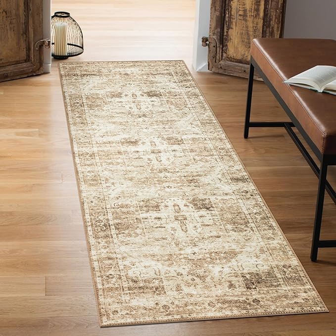 Keen Home Design 2x10 Rug - Machine Washable Runner Rug with Non-Slip Backing, Ideal for Hallway, Entryway, Kitchen, Laundry Room - Vintage, Easy Clean, Durable, Low Pile - (2'6" x 10')