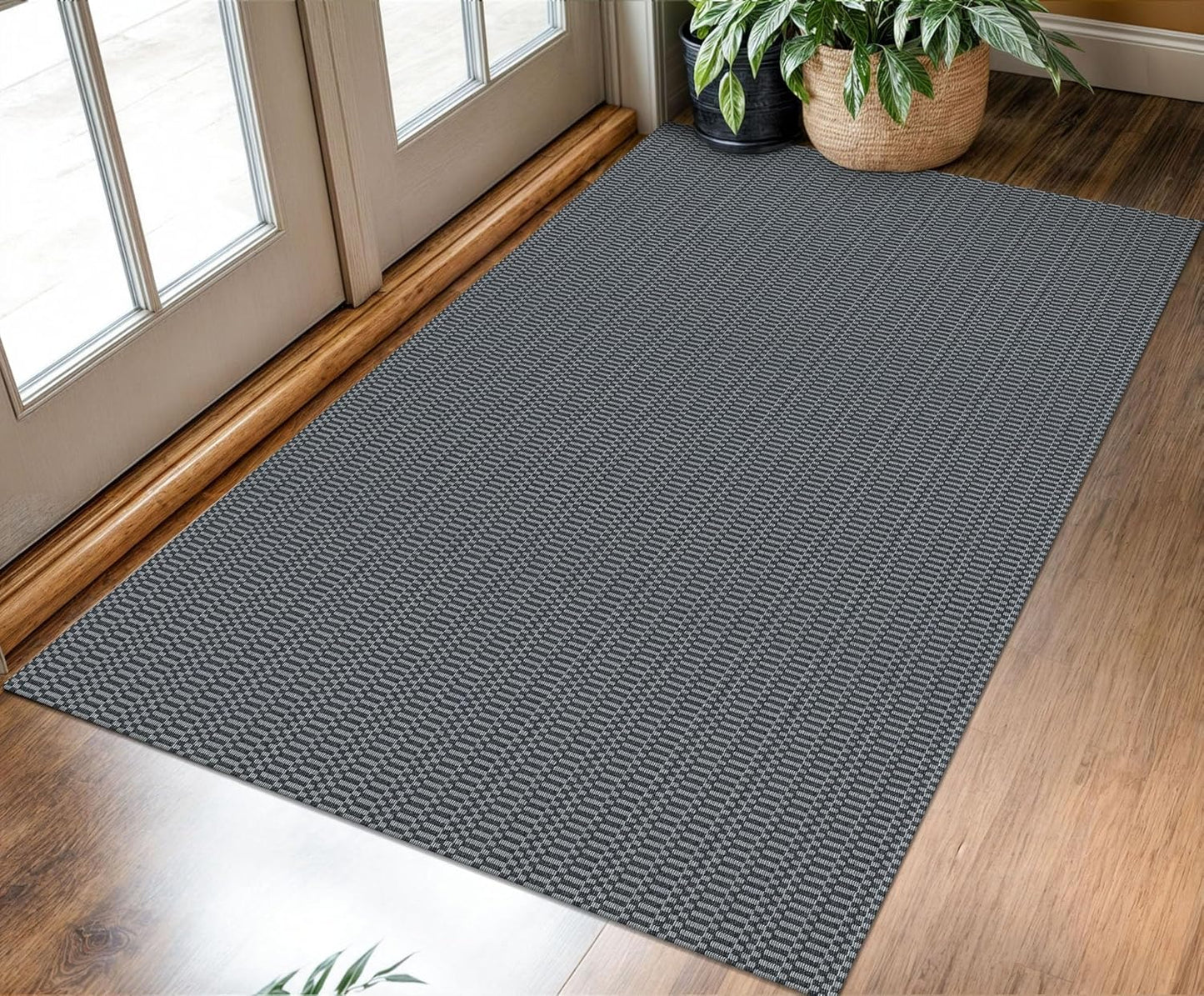 KOZYFLY Washable Entryway Rug 3x5 Ft Area Rugs Cotton Rubber Backed Throw Rugs Indoor Door Mat Kitchen Rugs Braided Floor Carpet for Front Entrance Kitchen Living Room, Grey/Charcoal Grey