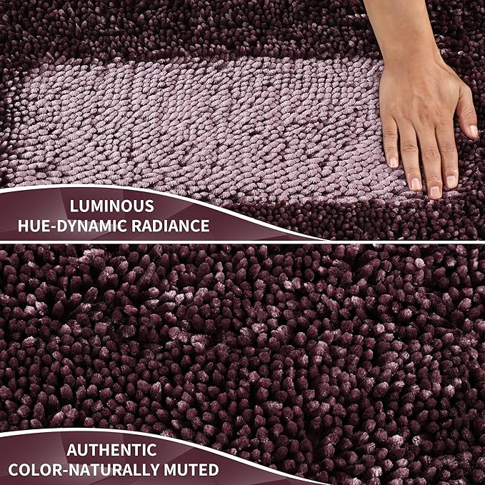 Yimobra Long Bathroom Rugs Runner 60x24 Inch, Extra Thick Soft Absorbent Chenille Bath Mat, Non Slip Machine Washable, Quick Dry Bath Rugs for Bathroom Floor, Tub and Shower, Purple Grey