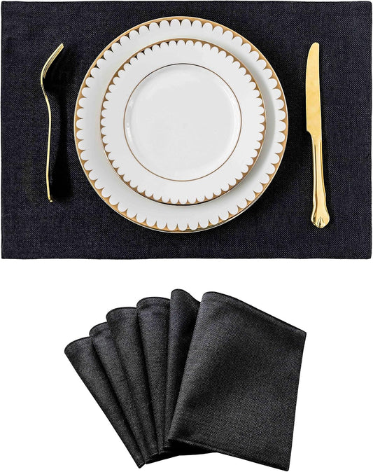 Home Brilliant Black Placemats Set of 6 Heat Resistant Dining Table Fall Halloween Place Mats Kitchen Cloth Table Mats, Black